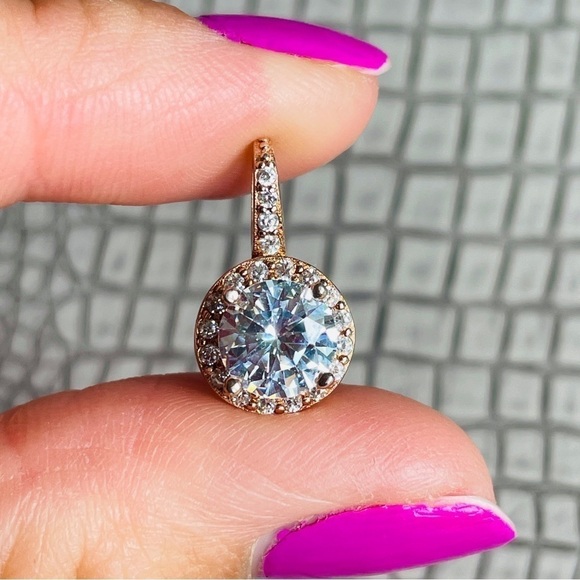 Jewelry - Halo Rose Gold Plated Round Cubic Zirconia 925 Sterling Silver Pendant